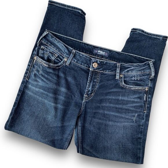 Silver SUKI SKINNY Distressed Destroyed Darker Wash Jeans Women’s W 36 L 29 - Picture 14 of 14